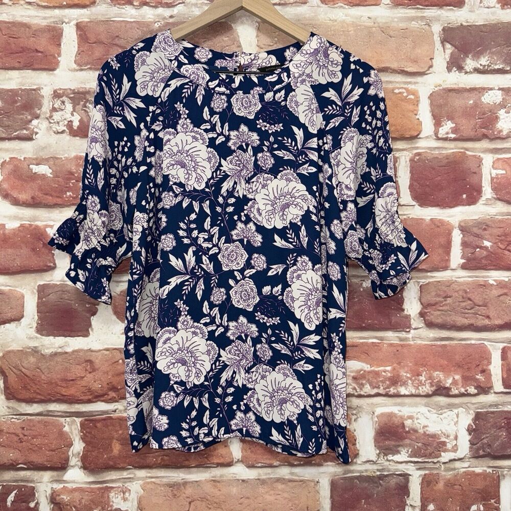 Banana Republic Top Shirt Women's Small Multicolor Floral Vine Casual Popover